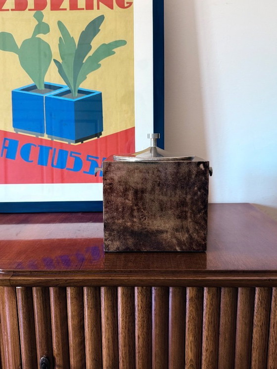 Image 1 of Mid-Century-Eiskübel aus braunem Pergament, Aldo Tura Italien 1950er Jahre