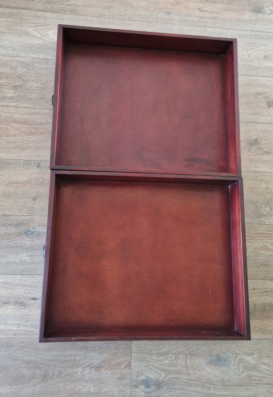 Salontafel Raffles Stijl, Antiek Look, Izgs. Met Glasplaat En 2 Lades – Wood (photo 5 of 13)