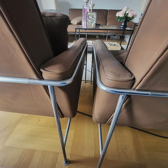 Fritz Hansen – Serie 3300 Divano in Pelle 3303 & 2x Poltrone – Arne Jacobsen – Sofà, Cromo (photo 3 of 9)