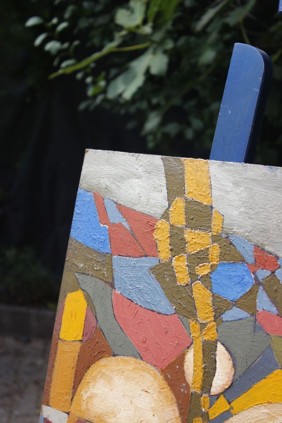 Image 1 of Jean Besnard (1922-2007) Huile sur carton abstraction géométrique Op Art 1981