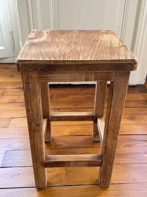 Image 1 of Brutalist stool in raw, aged-effect wood