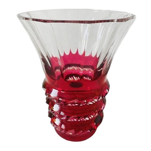 Crystal vase Val Saint Lambert red transparent 1950's