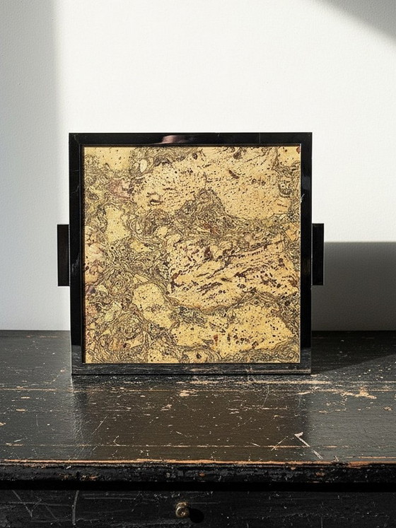 Image 1 of Plateau mid-century chic Chrome, Liège et plaque de verre années 70