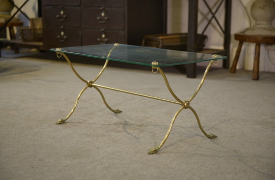 Image 1 of Neoclassical coffee table attributed to Maison Jansen, swan neck base, 1940s