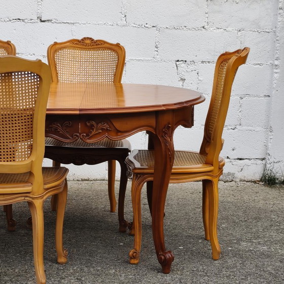 French Vintage Marqueterie Dining Table-Extendable Cherrywood Table-Style Louis XV-80s (photo 13 of 18)
