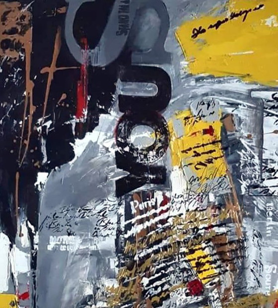 Original Acrylic Painting Contemporary Street Art Newspaper – Paintings & Drawings, Canvas (photo 4 of 7)