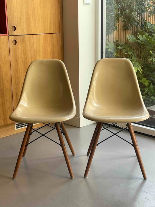 2x beige Herman Miller Eames chair fiberglas DSW