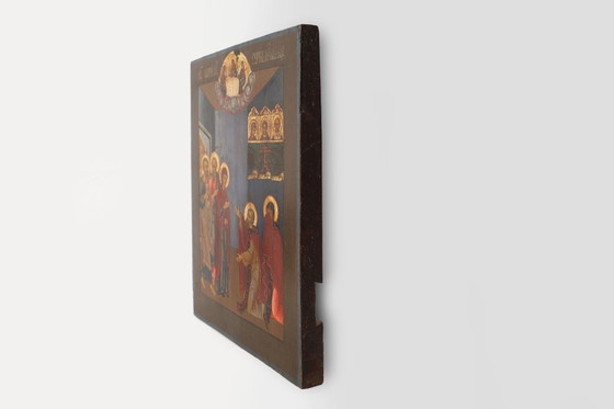 Image 1 of Icono religioso tradicional de roble del siglo XIX Un santo cura a un enfermo, 1800