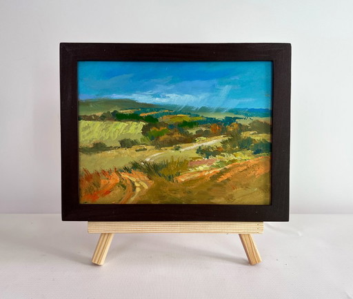 Original Oil Painting Summer Field Landscape Green expanses of fields