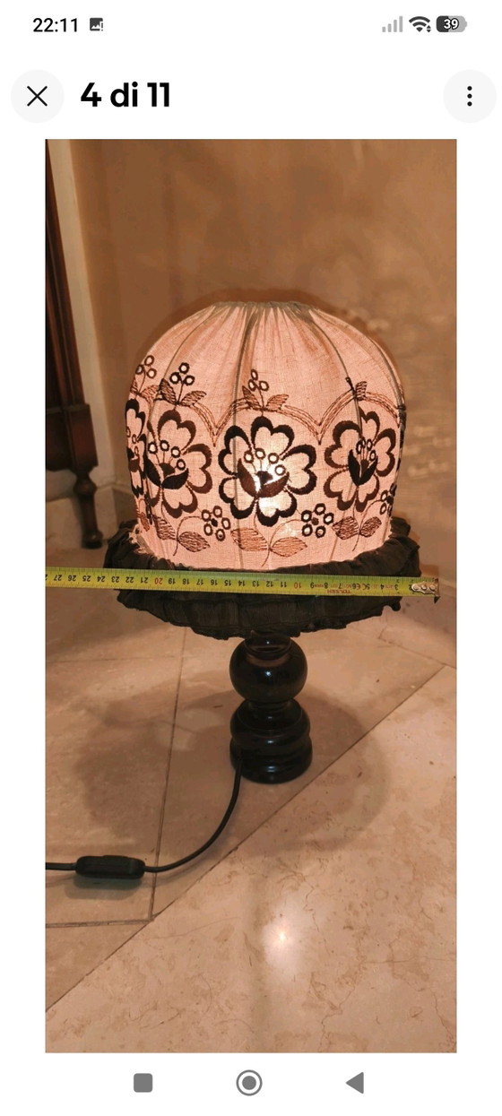 Vintage Lamp With Handcrafted Lampshade In Embroidered Cotton Cloth – Table lamps, Textile (photo 4 of 11)