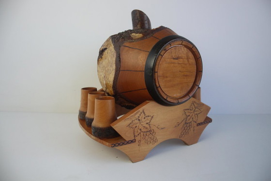 Image 1 of Botte e calici in legno intagliati a mano, anni '50.