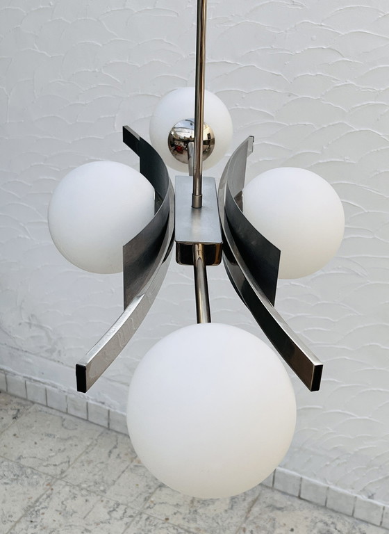 Image 1 of Lámpara de araña con 4 opalinas de la era espacial