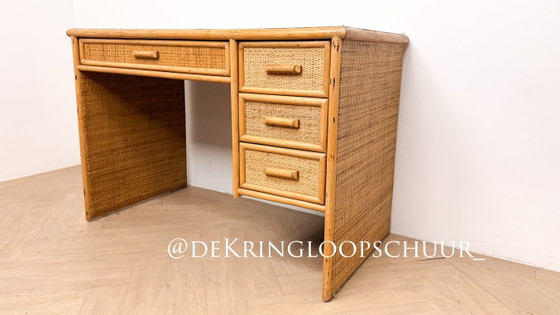 Vintage rattan bamboo Desk, Beige (photo 5 of 5)