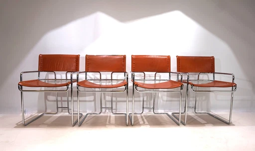 Ensemble de 4 chaises de salle à manger en cuir Mariani par Guido Faleschini, 1970