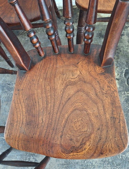 Antikes Set aus 6 patinierten Eichen-Esszimmerstühlen im Landhausstil, 19. Jahrhundert – eetkamerstoelen, Wood (photo 2 of 8)