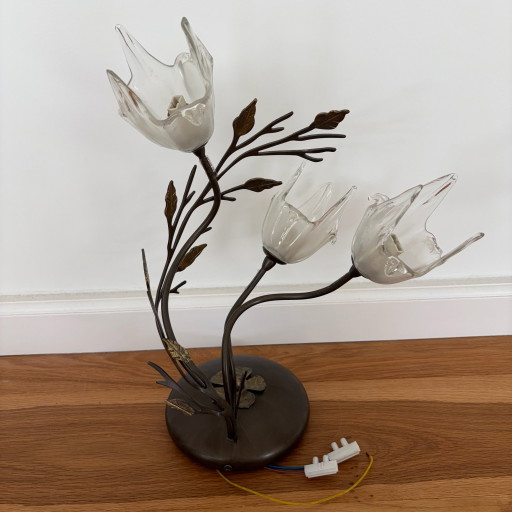 Massive ceiling lamp with 3 hand-blown glass flowers
