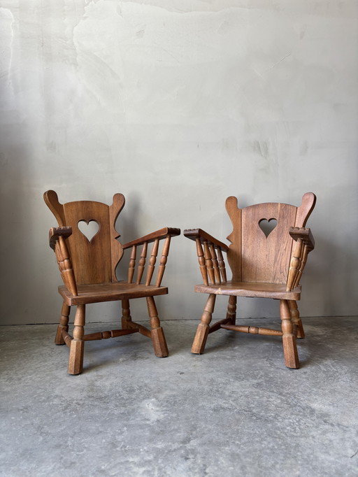 Set di 2 poltrone brutaliste in rovere massiccio
