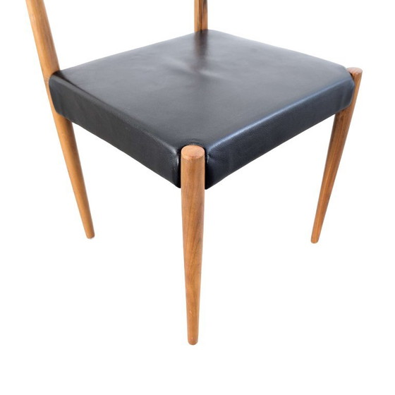 Ensemble original de 6 chaises Midcentury Lübke Noyer Cuir Vintage, Fauteuils d'appoint, Bois, Noir (photo 8 sur 10)