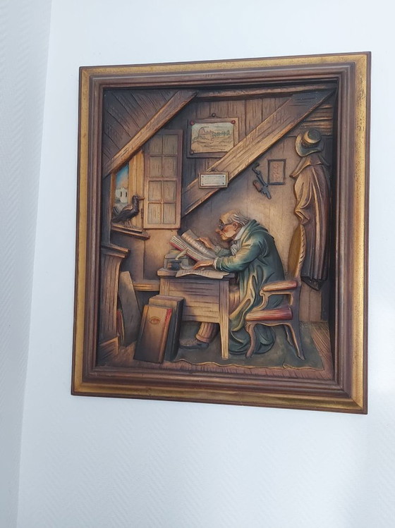 Image 1 of Grabado en madera de Anri Guild "La visita" de Carl Spitzweg