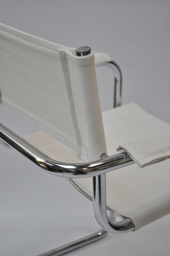 Image 1 of Set van 4 sledeframe stoelen – chroom & linnen (Chioccarello Lino) – herbekleed