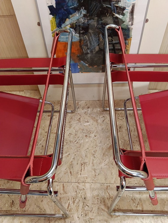 Image 1 of KNOLL Studio Set van 2 WASSILY B3 fauteuils (NIEUW) in rood leer