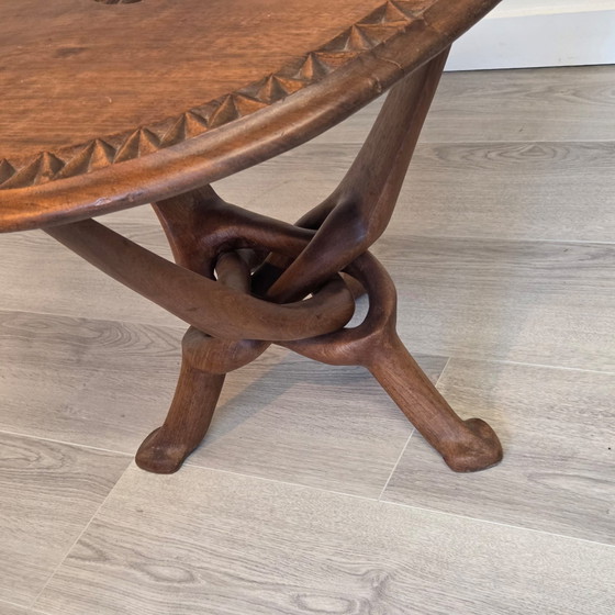Table ronde africaine vintage, Tables d'appoint, Bois, Marron (photo 7 sur 9)