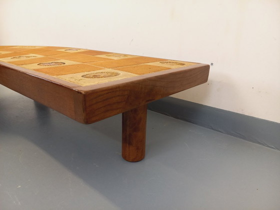 Image 1 of Barrois comma-shaped coffee table with vintage shell motifs in wood and Vallauris ceramic from the 1960s and 70s