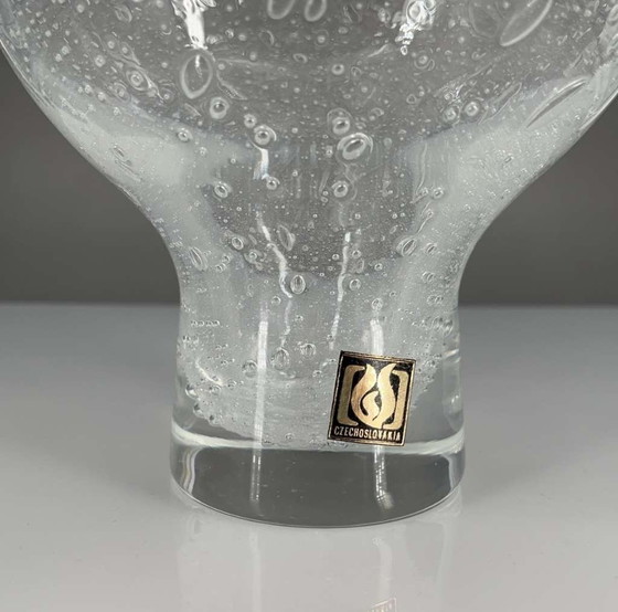 Image 1 of Vintage verre à bulles Bubbleglass Vase/ bol de la Tchécoslovaquie avec étiquette originale, état top MidCentury Space Age