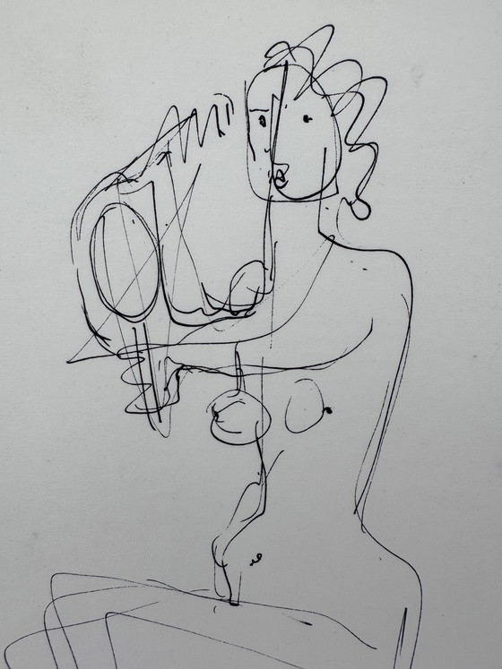 Image 1 of Originele tekening van Marita Van Der Poest Clément – ​​Naakt in de spiegel