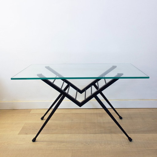 Table basse en métal et verre, Espagne, années 1970