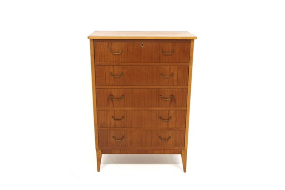 Scandinavian Teak Tallboy Chest of Drawers, Sweden, 1960, Metal (photo 4 of 4)