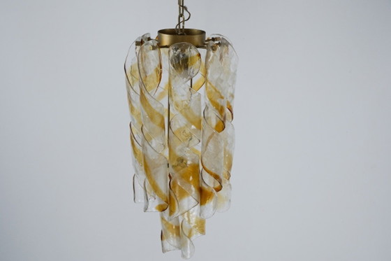 Image 1 of Een paar vintage Torciglione Murano glazen kroonluchters van Mazzega. Italië, jaren 70.