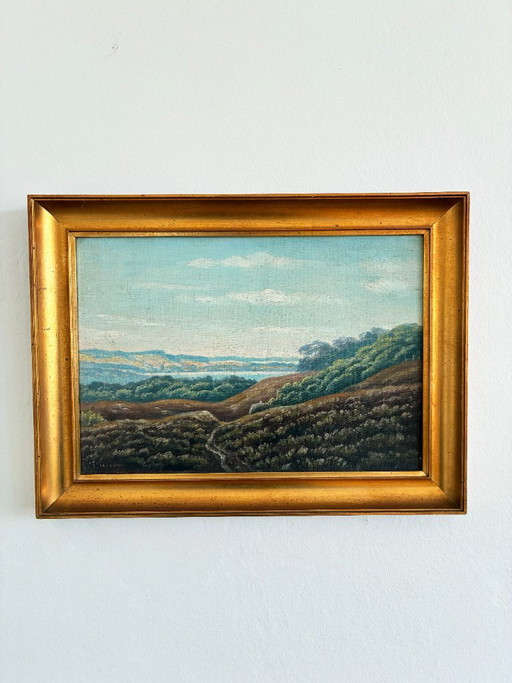 Vintage Signiertes Hügellandschaft Ölgemälde