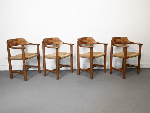 4 Rainer Daumiller Arm Chair Set Wickerwork Pine Dining Room