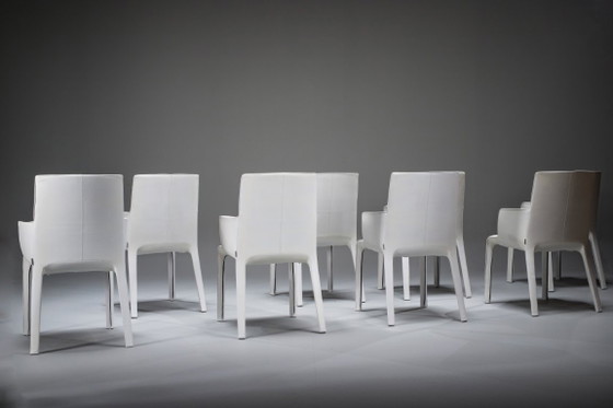 Image 1 of Gio Esszimmerstühle aus ecrufarbenem Leder von Walter Knoll, Deutschland, 2000er Jahre, 8er-Set