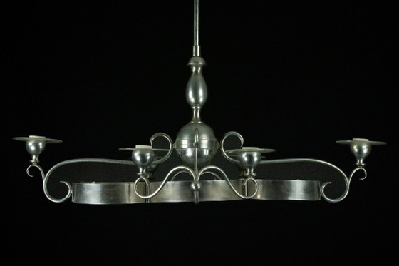 Image 1 of Lampadario italiano Art Déco in nichel, ottone e vetro satinato, anni '30.