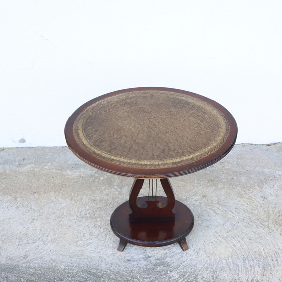 Image 1 of Consolle francese vintage in legno - Tavolino in pelle goffrata - Stile Napoleone III. - 60s