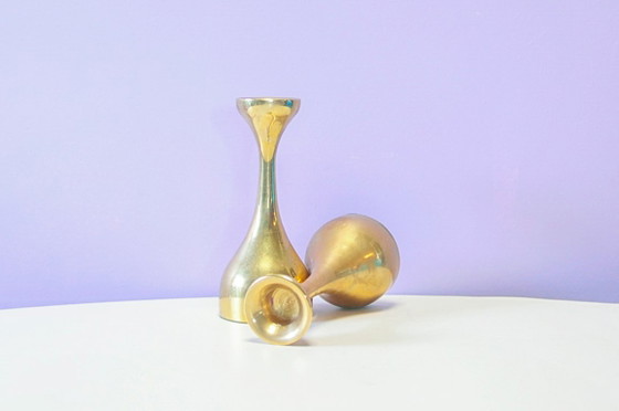 Set x 2 Messing Organische Kandelaars Zweeds – Kandelaars en kaarsen, Brass (photo 4 of 5)