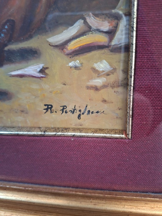 Image 1 of Author's Painting "The Poet" by A. Pontiglione, Vintage 1980s with Golden Frame