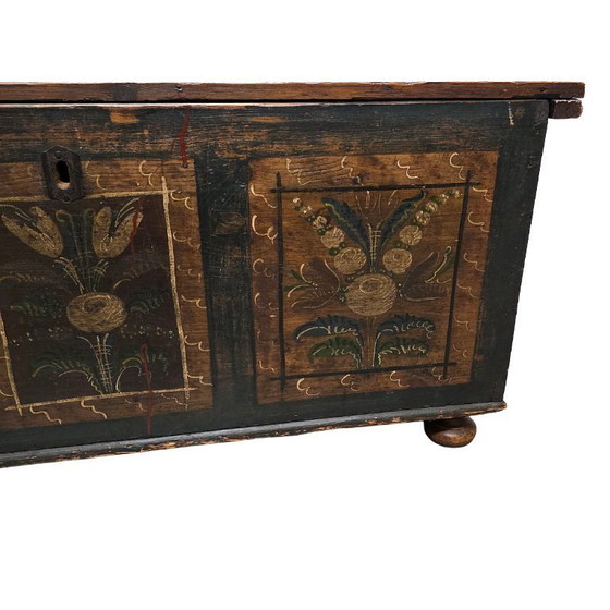 Image 1 of Antiek hand beschilderde Duitse dekenkist, 19e eeuw