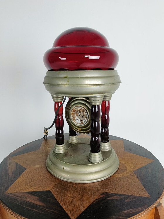 Image 1 of Unique Vintage Tin Lamp with Clock Mechanism from Italy
