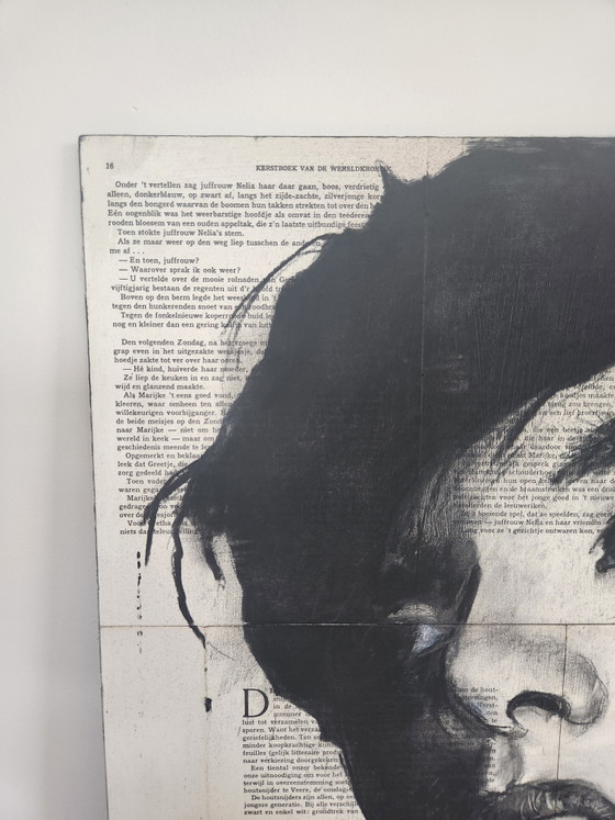 Image 1 of Unique Mixed Media Portrait on Antique Newspaper – 90x60 cm