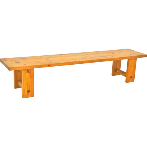 Banc vintage en pin et tissu, Suède 1970