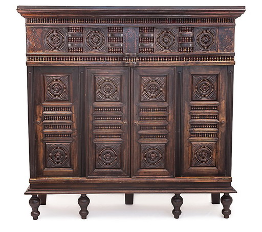 Neo-Breton Vintage Solid Oak Buffet, 1880