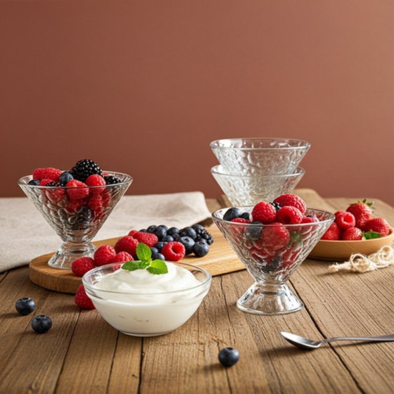 Image 1 of 6 French Frosted Vintage Ice Cream & Martini Glasses 