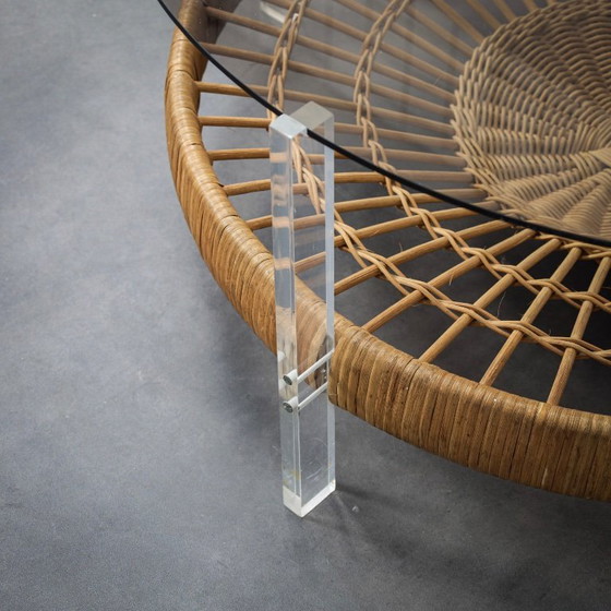 Image 1 of Vintage Round Coffee Table with Rattan Basket (1970s)