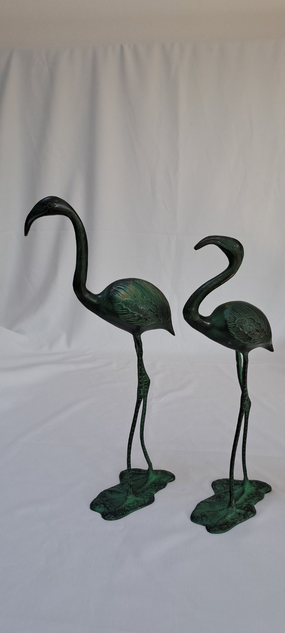 Due sculture di fenicotteri in ottone patinato verde, Oggetti decorativi, 1980 (foto 13 di 16)