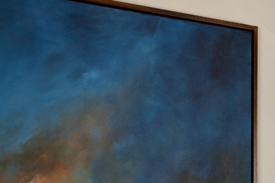 Large Original Blue and Orange Abstract Landscape Painting, Textured Acrylic Canvas - Whispering Embers (photo 11 of 23)