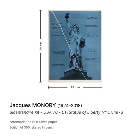 Image 1 of Kit bicentenario Jacques MONORY - USA - 01 (Statua della Libertà NYC) Paravento firmato