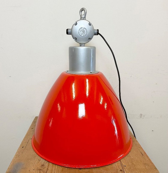 Image 1 of Large Red Painted Industrial Factory Lamp from Elektrosvit, 1960s